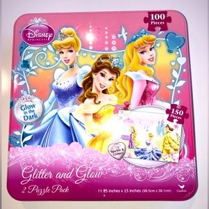 DISNEY PRINCESS 2 Puzzle Pack Glitter and Glow in the Dark